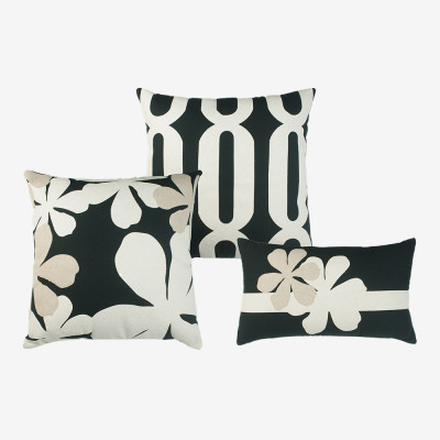 21819 - 2338 - Trio Promocional Flora - Preto | Marfim - 50x50 cm Capa (sem enchimento)